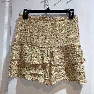 Yellow and pink floral mini ruffle skirt